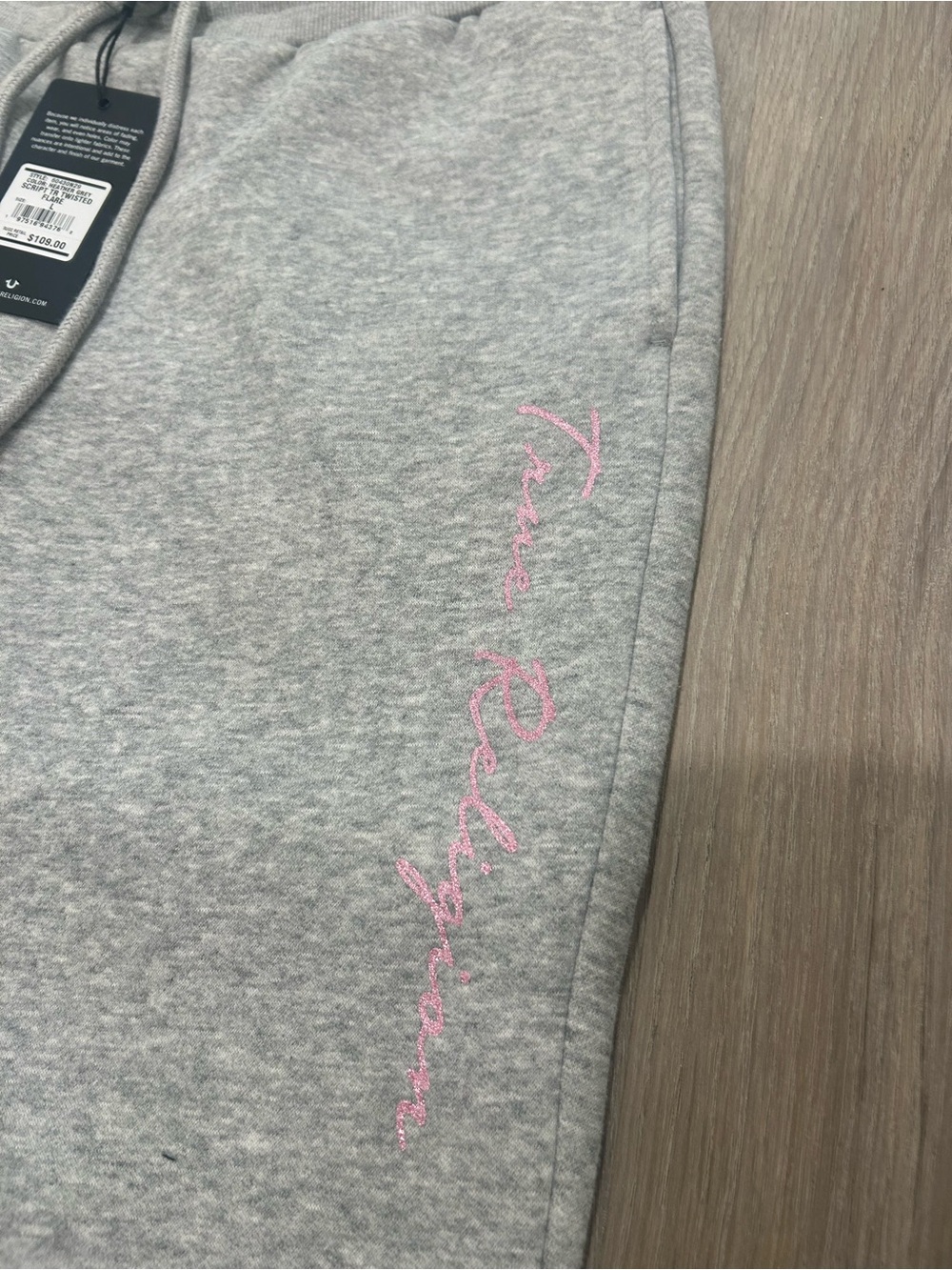 True Religion Gray Flared Sweatpants with Pink Script - Picture 2 of 6